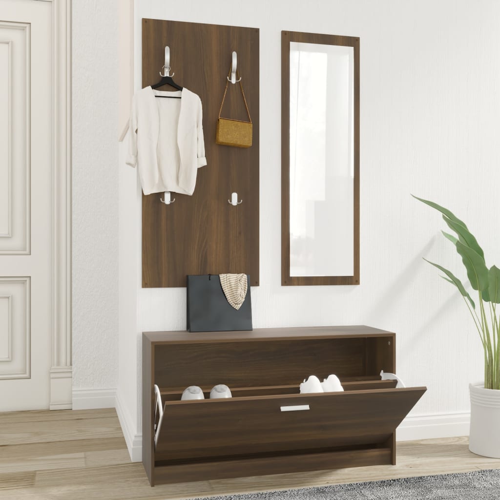 vidaXL 3-Piece Hallway Furniture Set Brown Oak Look Engineered Wood
