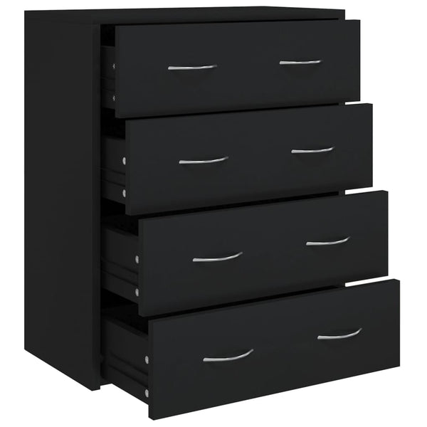vidaXL Chest of Drawers with 4 Drawers 60x30.5x71 cm Black