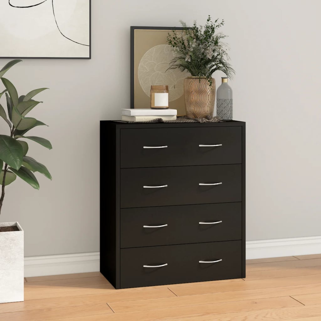 vidaXL Chest of Drawers with 4 Drawers 60x30.5x71 cm Black