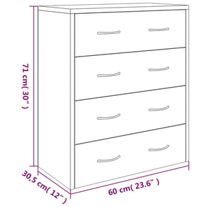 vidaXL Chest of Drawers with 4 Drawers 60x30.5x71 cm Smoked Oak