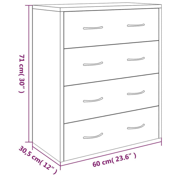 vidaXL Chest of Drawers with 4 Drawers 60x30.5x71 cm Brown Oak Look