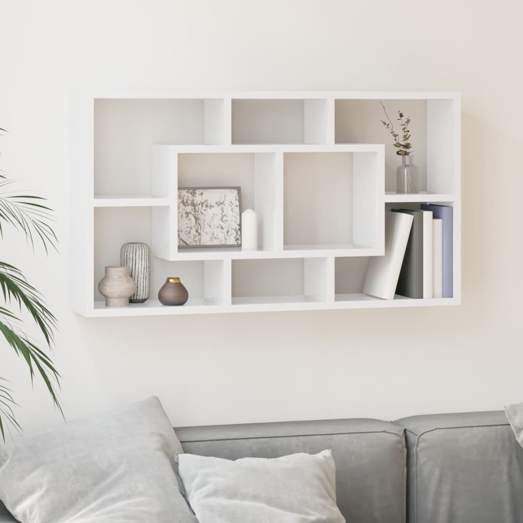 vidaXL Wall Shelf with 8 Compartments High Gloss White