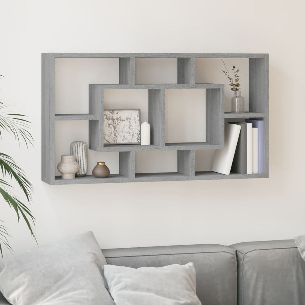 vidaXL Wall Shelf with 8 Compartments Grey Sonoma