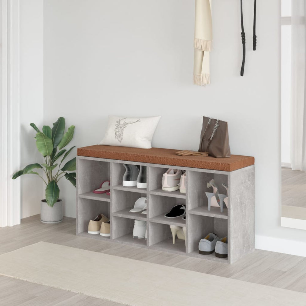 vidaXL Shoe Bench Concrete Grey 103x30x48 cm Engineered Wood