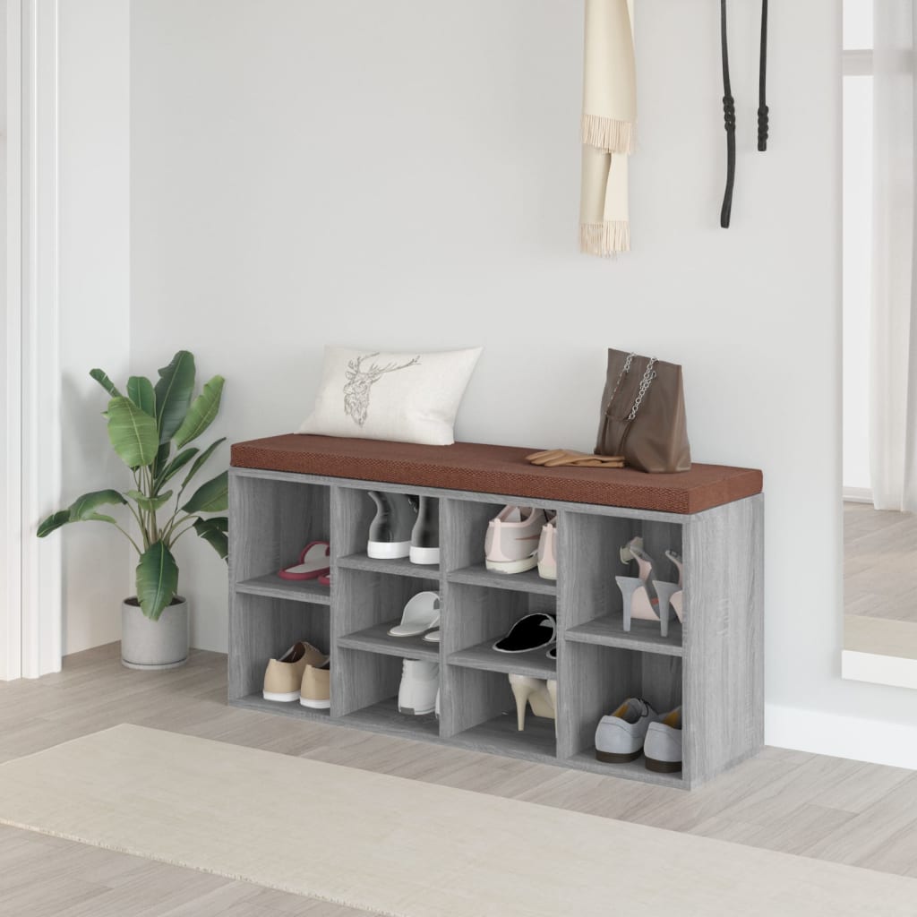 vidaXL Shoe Storage Bench Grey Sonoma 103x30x48 cm Engineered Wood