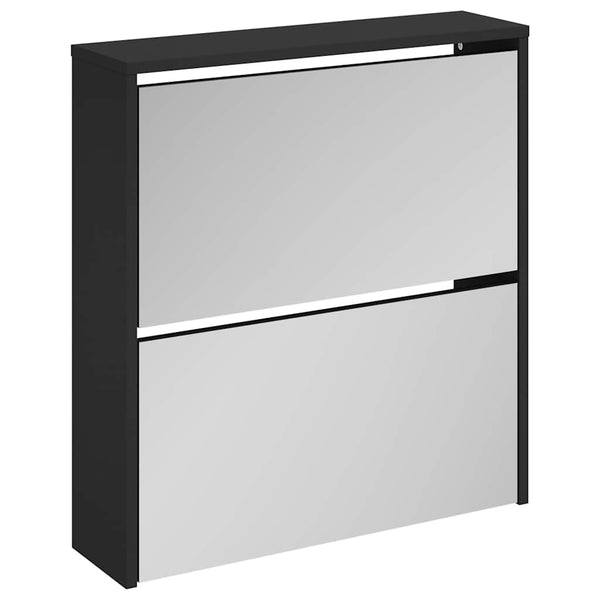 vidaXL Shoe Cabinet with Mirror 2 Compartments Black 63x17x67 cm