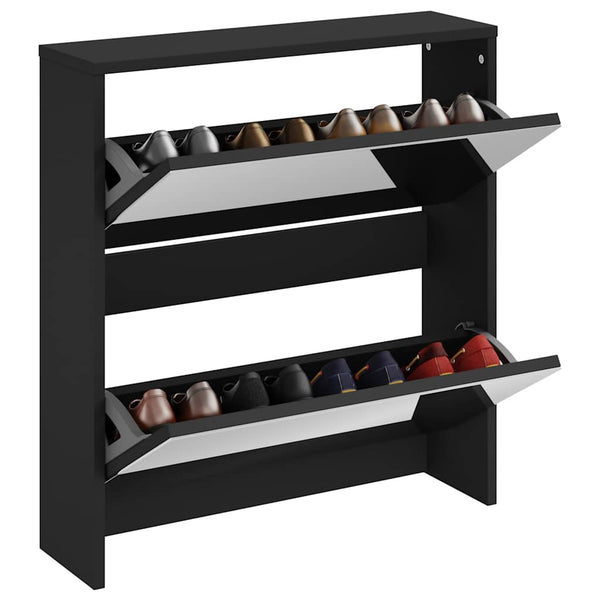 vidaXL Shoe Cabinet with Mirror 2 Compartments Black 63x17x67 cm