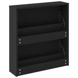 vidaXL Shoe Cabinet with Mirror 2 Compartments Black 63x17x67 cm