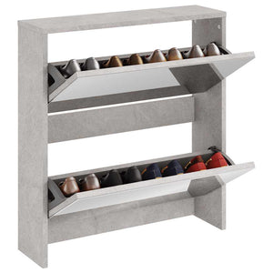 vidaXL Shoe Cabinet with Mirror 2 Compartments Concrete Grey 63x17x67 cm