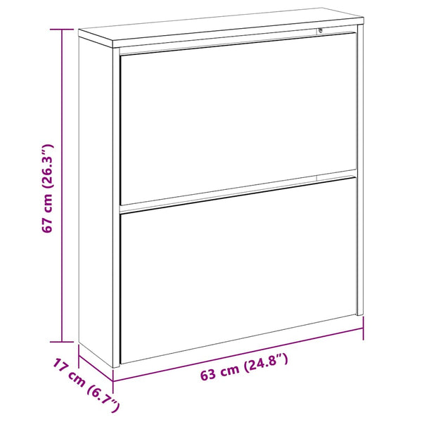 vidaXL Shoe Cabinet with Mirror 2 Compartments Concrete Grey 63x17x67 cm