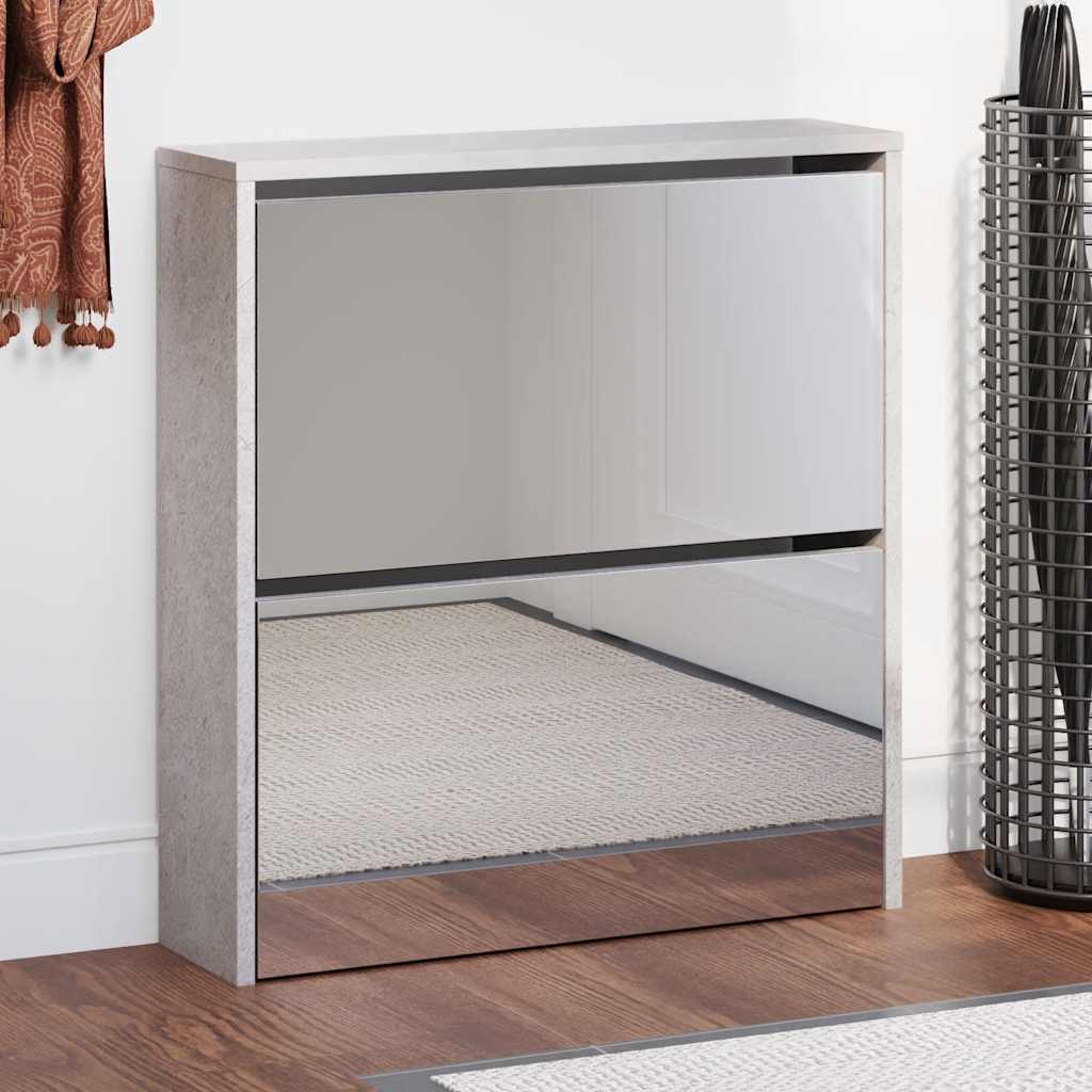 vidaXL Shoe Cabinet with Mirror 2 Compartments Concrete Grey 63x17x67 cm