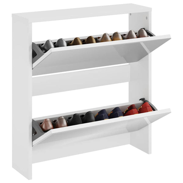 vidaXL Shoe Cabinet with Mirror 2 Compartments High Gloss White 63x17x67 cm