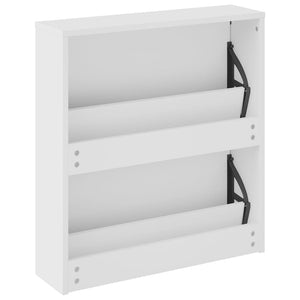 vidaXL Shoe Cabinet with Mirror 2 Compartments High Gloss White 63x17x67 cm