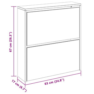 vidaXL Shoe Cabinet with Mirror 2 Compartments High Gloss White 63x17x67 cm
