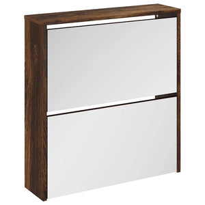 vidaXL Shoe Cabinet with Mirror 2 Compartments Smoked Oak 63x17x67 cm
