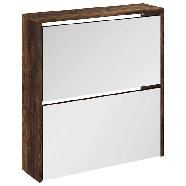 vidaXL Shoe Cabinet with Mirror 2 Compartments Smoked Oak 63x17x67 cm