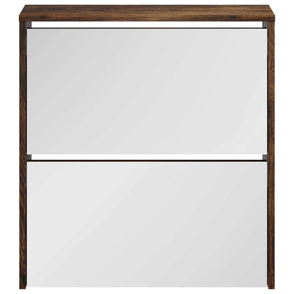 vidaXL Shoe Cabinet with Mirror 2 Compartments Smoked Oak 63x17x67 cm