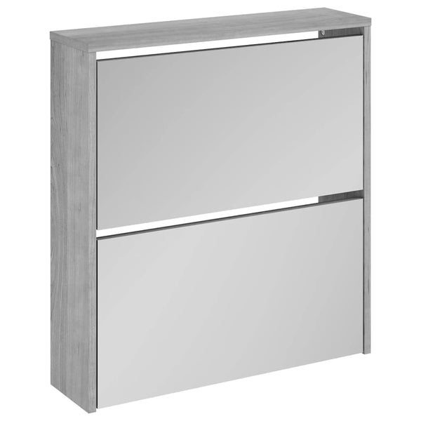 vidaXL Shoe Cabinet with Mirror 2 Compartments Grey Sonoma 63x17x67 cm
