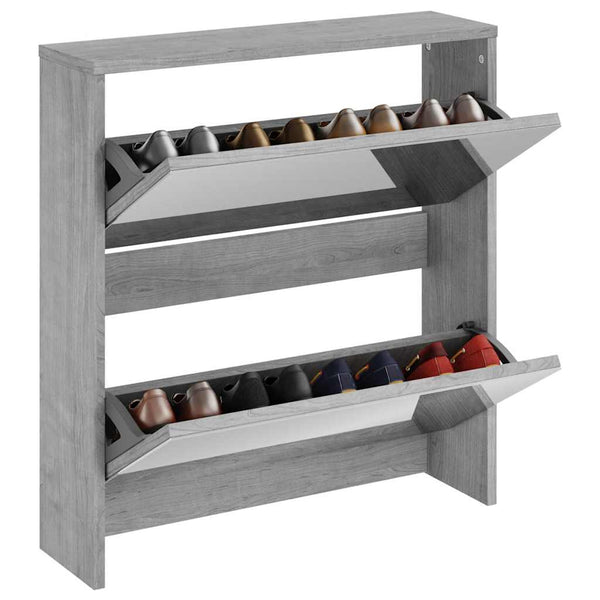 vidaXL Shoe Cabinet with Mirror 2 Compartments Grey Sonoma 63x17x67 cm