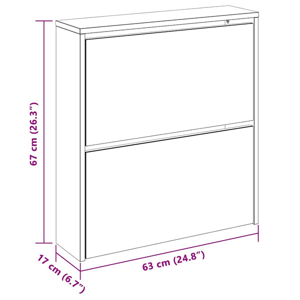 vidaXL Shoe Cabinet with Mirror 2 Compartments Grey Sonoma 63x17x67 cm