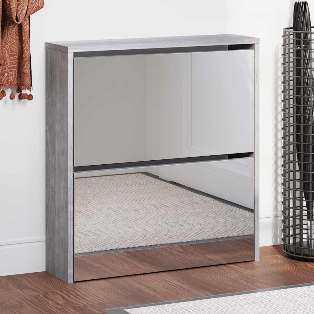 vidaXL Shoe Cabinet with Mirror 2 Compartments Grey Sonoma 63x17x67 cm