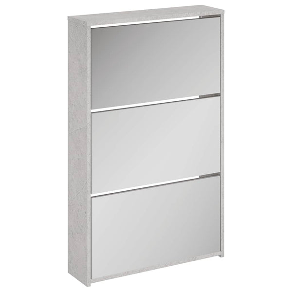 vidaXL Shoe Cabinet with Mirror 3 Compartments Concrete Grey 63x17x102.5 cm