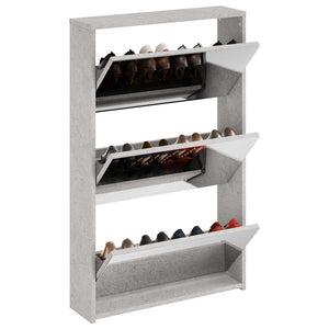 vidaXL Shoe Cabinet with Mirror 3 Compartments Concrete Grey 63x17x102.5 cm