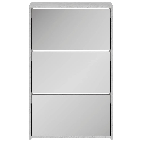 vidaXL Shoe Cabinet with Mirror 3 Compartments Concrete Grey 63x17x102.5 cm