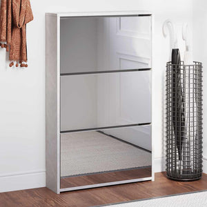 vidaXL Shoe Cabinet with Mirror 3 Compartments Concrete Grey 63x17x102.5 cm