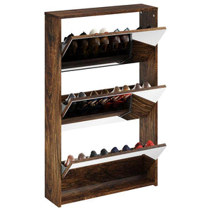 vidaXL Shoe Cabinet with Mirror 3 Compartments Smoked Oak 63x17x102.5 cm