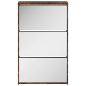 vidaXL Shoe Cabinet with Mirror 3 Compartments Smoked Oak 63x17x102.5 cm