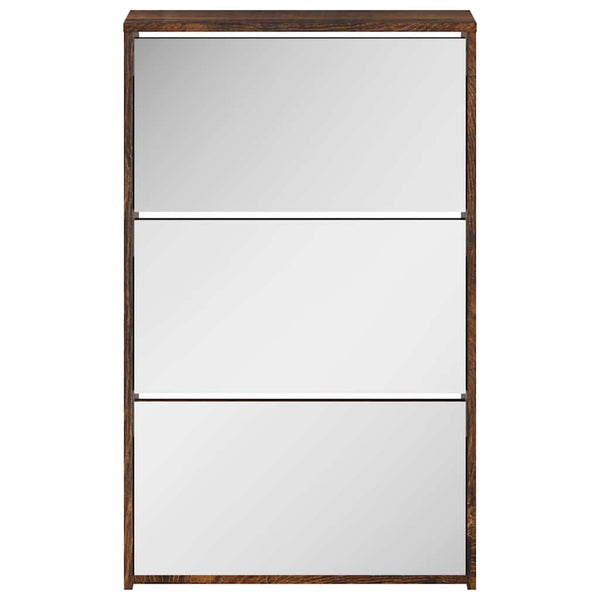 vidaXL Shoe Cabinet with Mirror 3 Compartments Smoked Oak 63x17x102.5 cm
