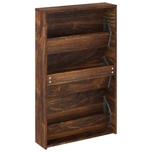 vidaXL Shoe Cabinet with Mirror 3 Compartments Smoked Oak 63x17x102.5 cm