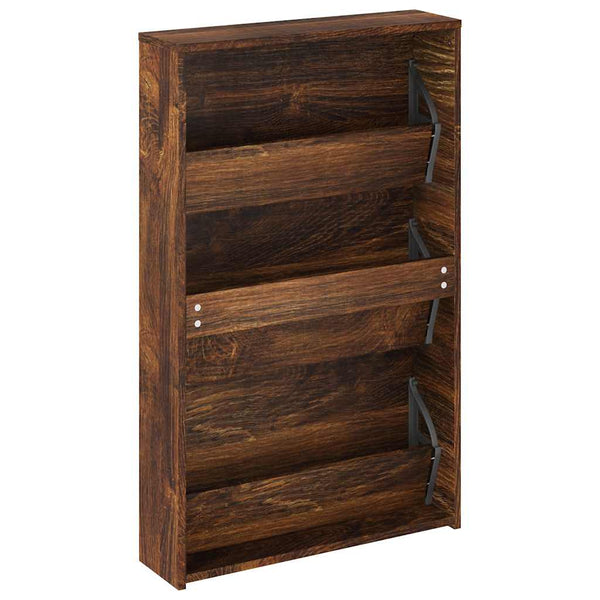 vidaXL Shoe Cabinet with Mirror 3 Compartments Smoked Oak 63x17x102.5 cm