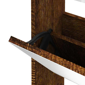 vidaXL Shoe Cabinet with Mirror 3 Compartments Smoked Oak 63x17x102.5 cm