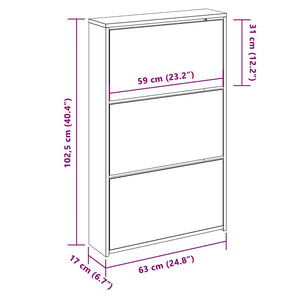 vidaXL Shoe Cabinet with Mirror 3 Compartments Smoked Oak 63x17x102.5 cm