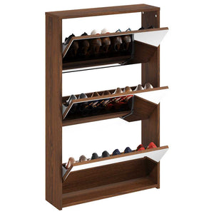 vidaXL Shoe Cabinet with Mirror 3 Compartments Brown Oak Look