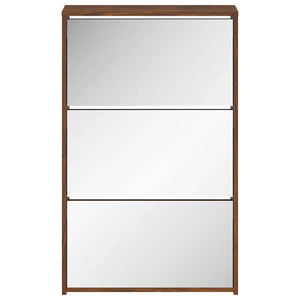 vidaXL Shoe Cabinet with Mirror 3 Compartments Brown Oak Look