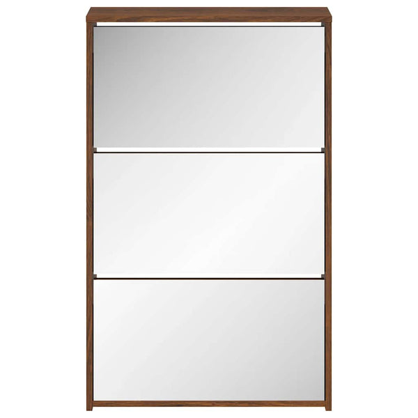 vidaXL Shoe Cabinet with Mirror 3 Compartments Brown Oak Look