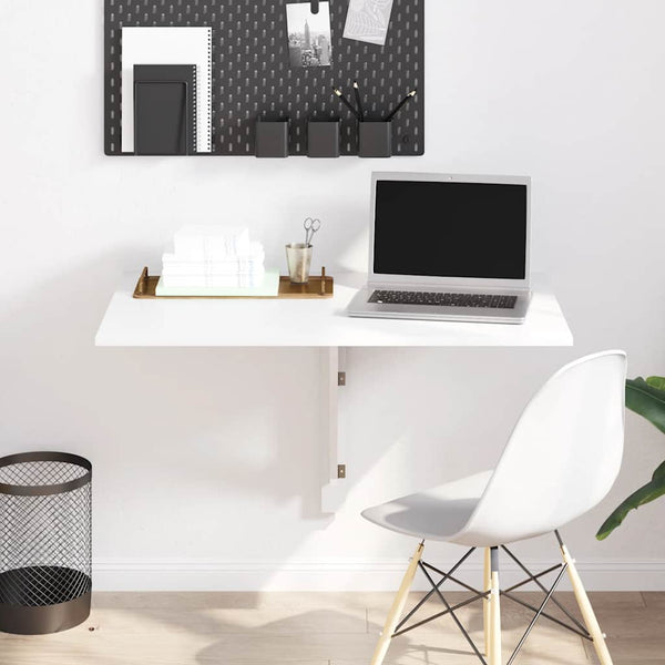 vidaXL Wall-Mounted Drop-Leaf Table High Gloss White 100x60x56 cm Engineered Wood