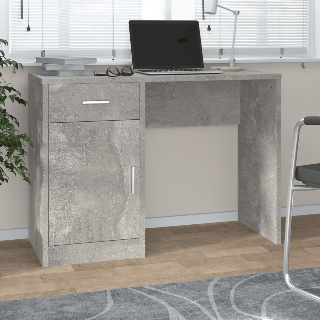 vidaXL Desk with Storage Concrete Grey 100x40x73 cm Engineered Wood