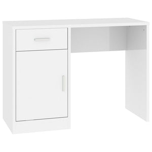 vidaXL High Gloss White Desk with Storage 100x40x73 cm