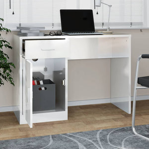 vidaXL High Gloss White Desk with Storage 100x40x73 cm