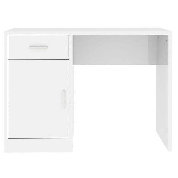 vidaXL High Gloss White Desk with Storage 100x40x73 cm