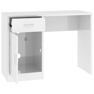 vidaXL High Gloss White Desk with Storage 100x40x73 cm