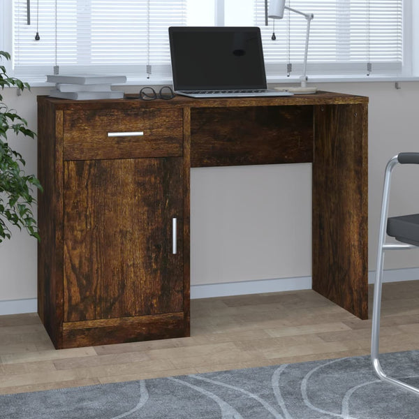 vidaXL Desk with Storage Smoked Oak 100x40x73 cm