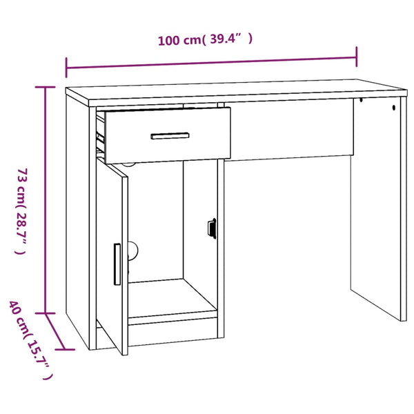 vidaXL Desk with Storage Brown Oak Look 100x40x73 cm