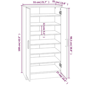 vidaXL Shoe Cabinet High Gloss White 55x35x108 cm Engineered Wood