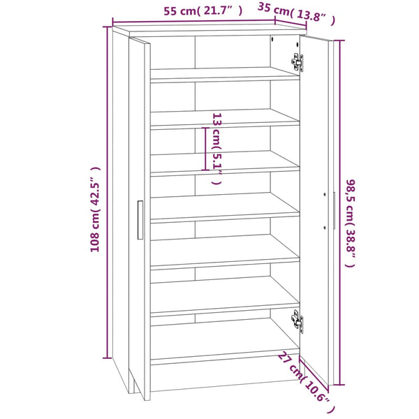 vidaXL Shoe Cabinet Smoked Oak 55x35x108 cm Engineered Wood