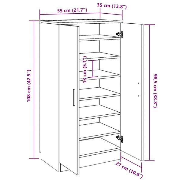 vidaXL Shoe Cabinet Sonoma Grey 55x35x108 cm Engineered Wood